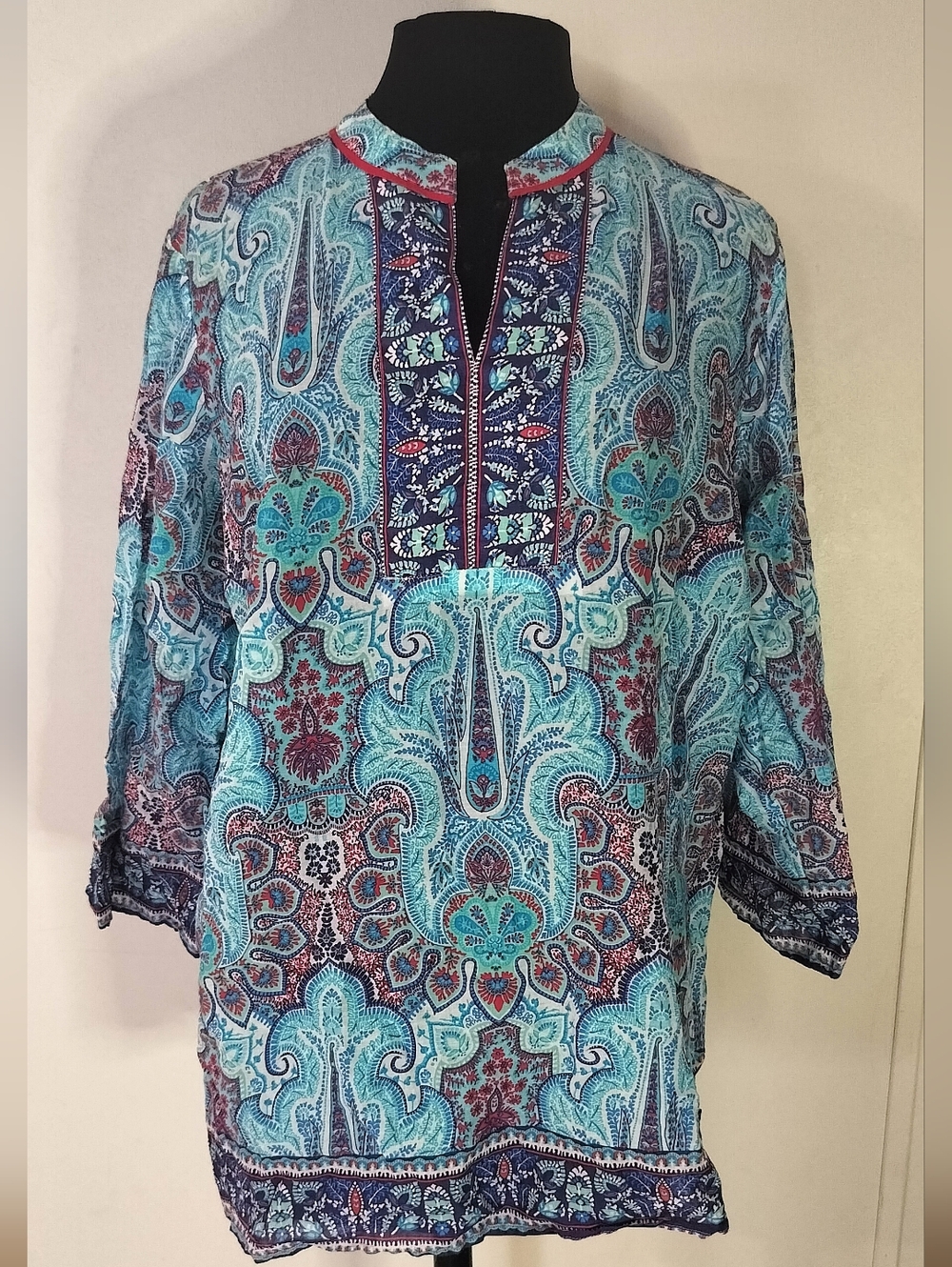 Talbots Teal Paisley Tunic Top